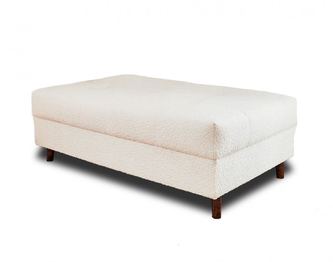 Canapé panoramique d'angle gauche 7 places avec pouf d'appoint en tissu bouclette Rune