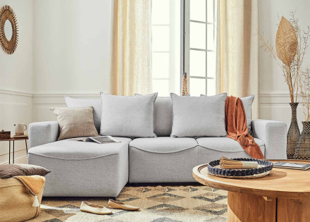 Canapé d'angle réversible convertible avec coffre 4 places en tissu Capucine