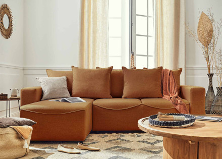 Canapé d'angle réversible convertible avec coffre 4 places en tissu Capucine