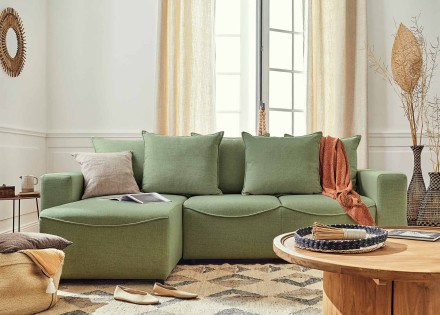 Canapé d'angle réversible convertible avec coffre 4 places en tissu Capucine