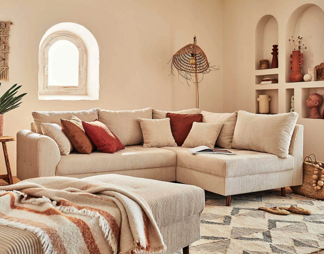 Canapé d'angle droit 4 places avec pouf Rune - Best Mobilier
