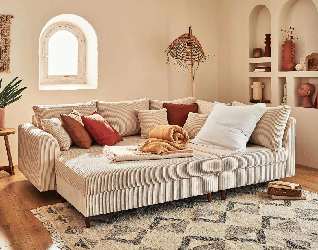 Canapé d'angle droit 4 places avec pouf Rune - Best Mobilier