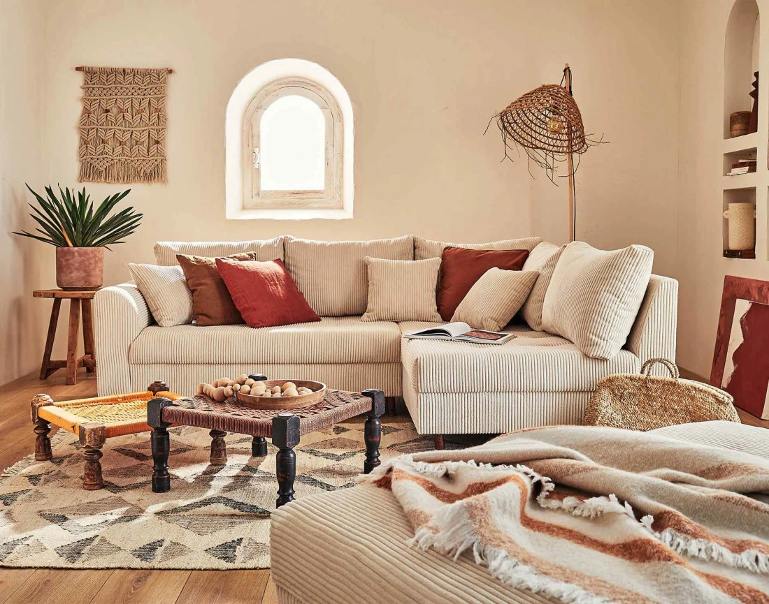 Canapé d'angle droit 4 places avec pouf Rune - Best Mobilier