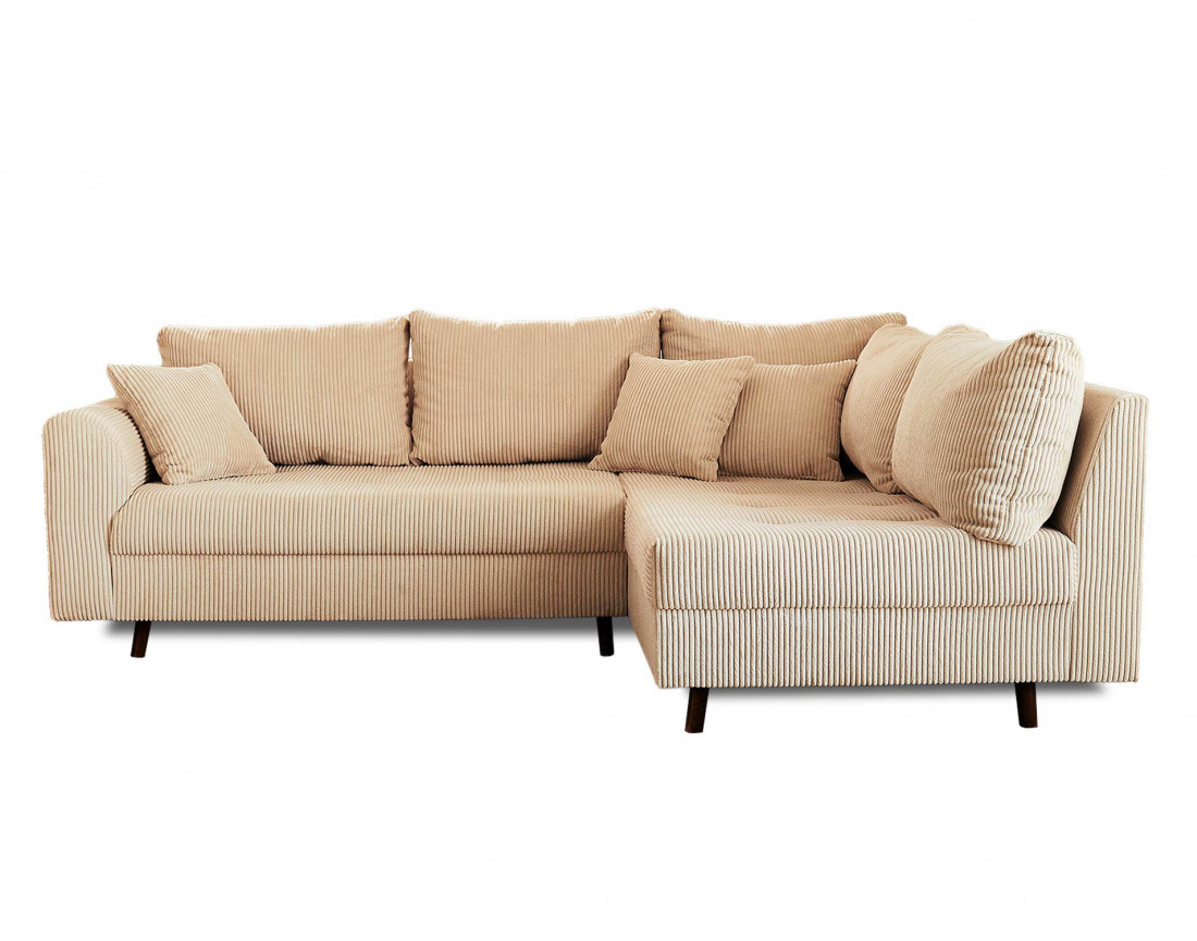 Canapé d'angle droit - 4 places - avec pouf d'appoint - en velours côtelé - Rune Canapé d'angle droit - 4 places - avec pouf d'appoint - en velours côtelé - Rune