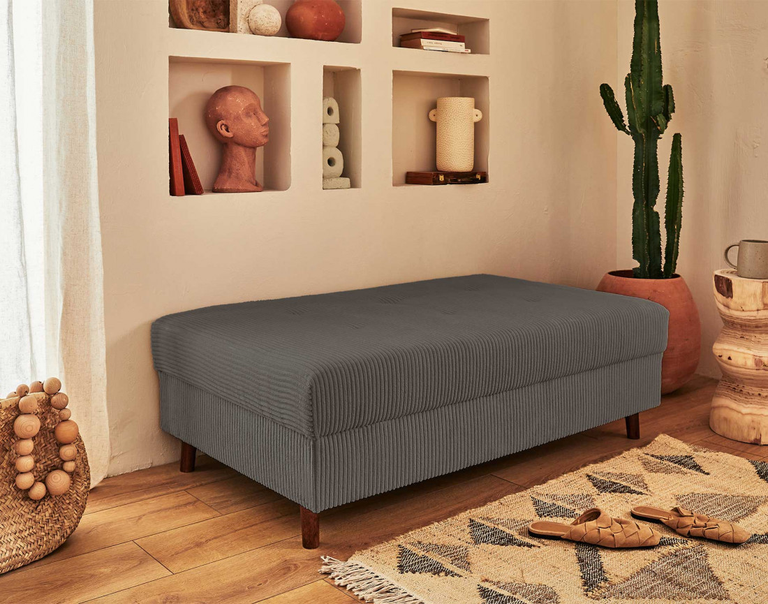 Canapé d'angle droit - 4 places - avec pouf d'appoint - en velours côtelé - Rune