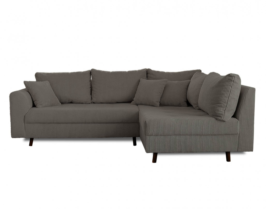 Canapé d'angle droit - 4 places - avec pouf d'appoint - en velours côtelé - Rune