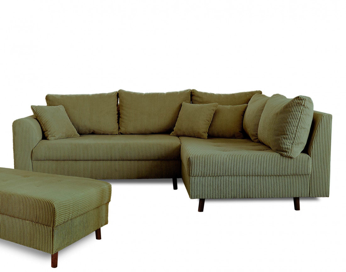 Canapé d'angle droit - 4 places - avec pouf d'appoint - en velours ...