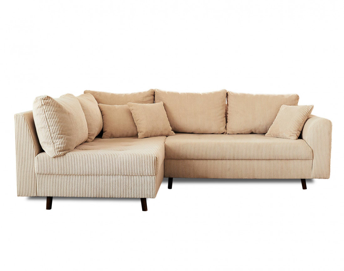 Canapé d'angle gauche - 4 places - avec pouf d'appoint - en velours côtelé - Rune Canapé d'angle gauche - 4 places - avec pouf d'appoint - en velours côtelé - Rune