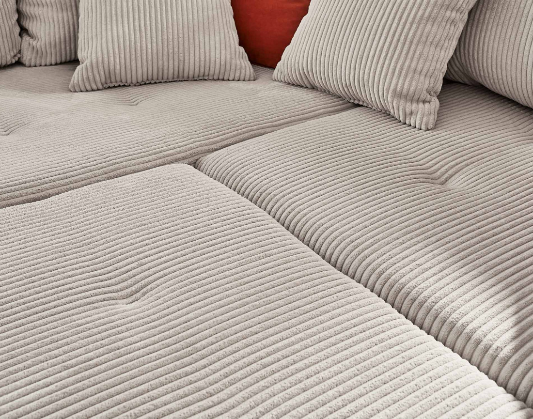 Canapé d'angle gauche - 4 places - avec pouf d'appoint - en velours côtelé - Rune Canapé d'angle gauche - 4 places - avec pouf d'appoint - en velours côtelé - Rune