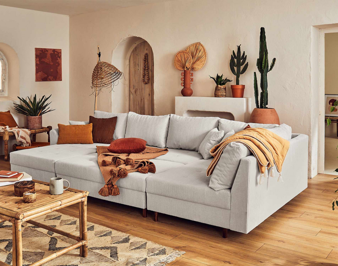 Pouf modulable en velours côtelé - Rune