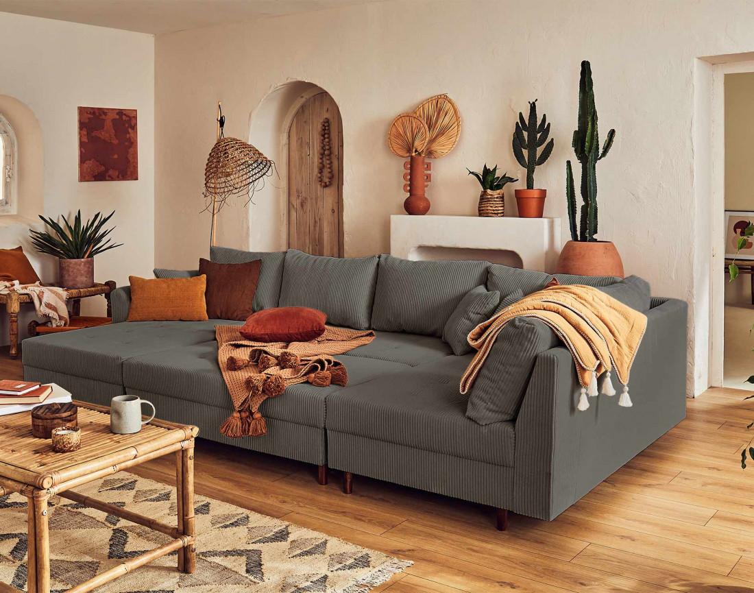 Pouf modulable en velours côtelé - Rune