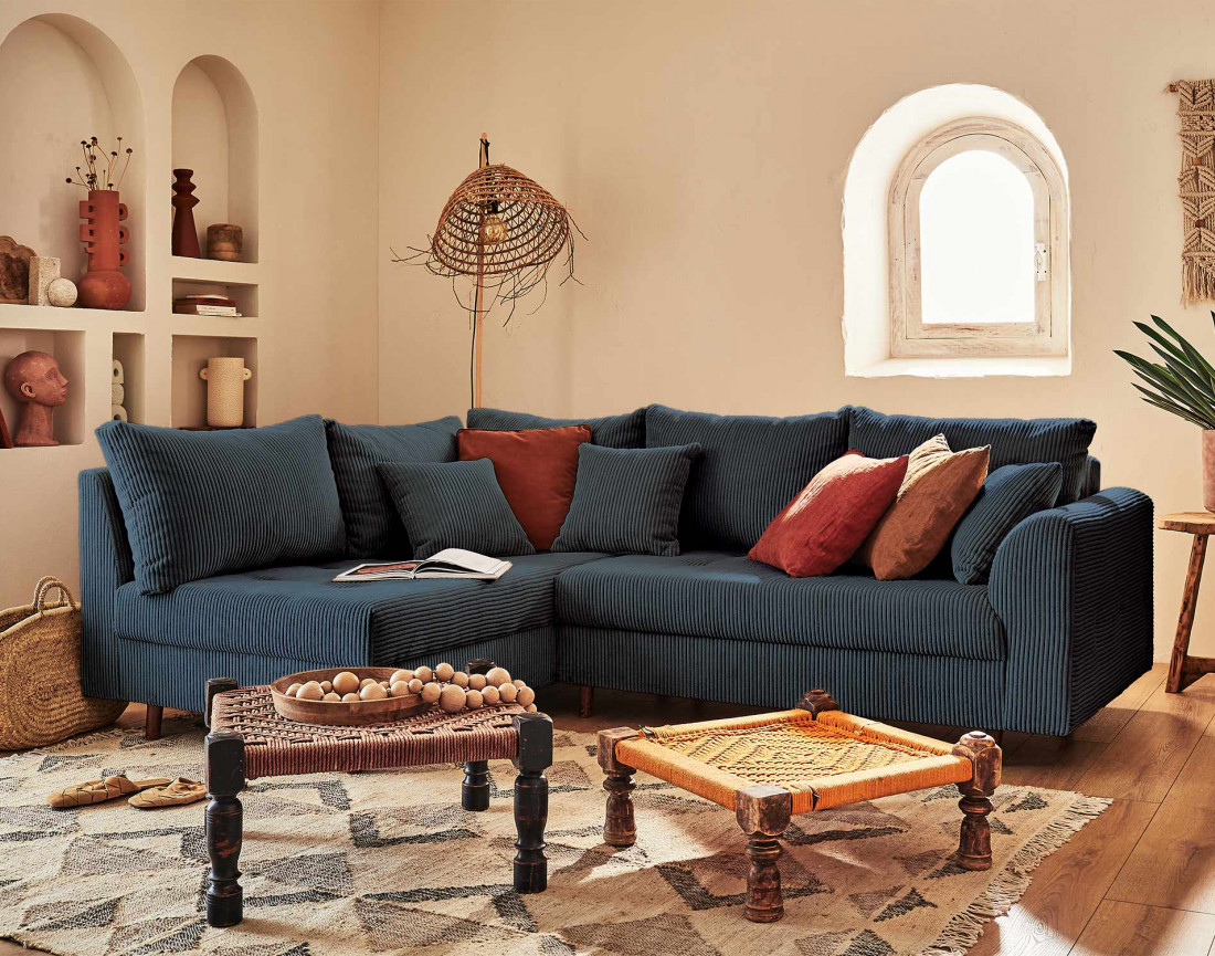 Canapé d'angle gauche - 4 places - en velours côtelé - Rune