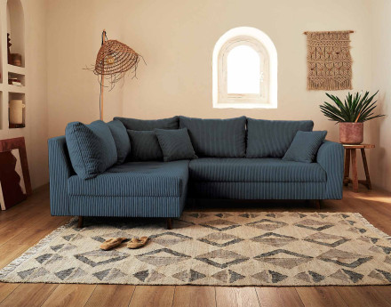 Canapé d'angle gauche - 4 places - en velours côtelé - Rune