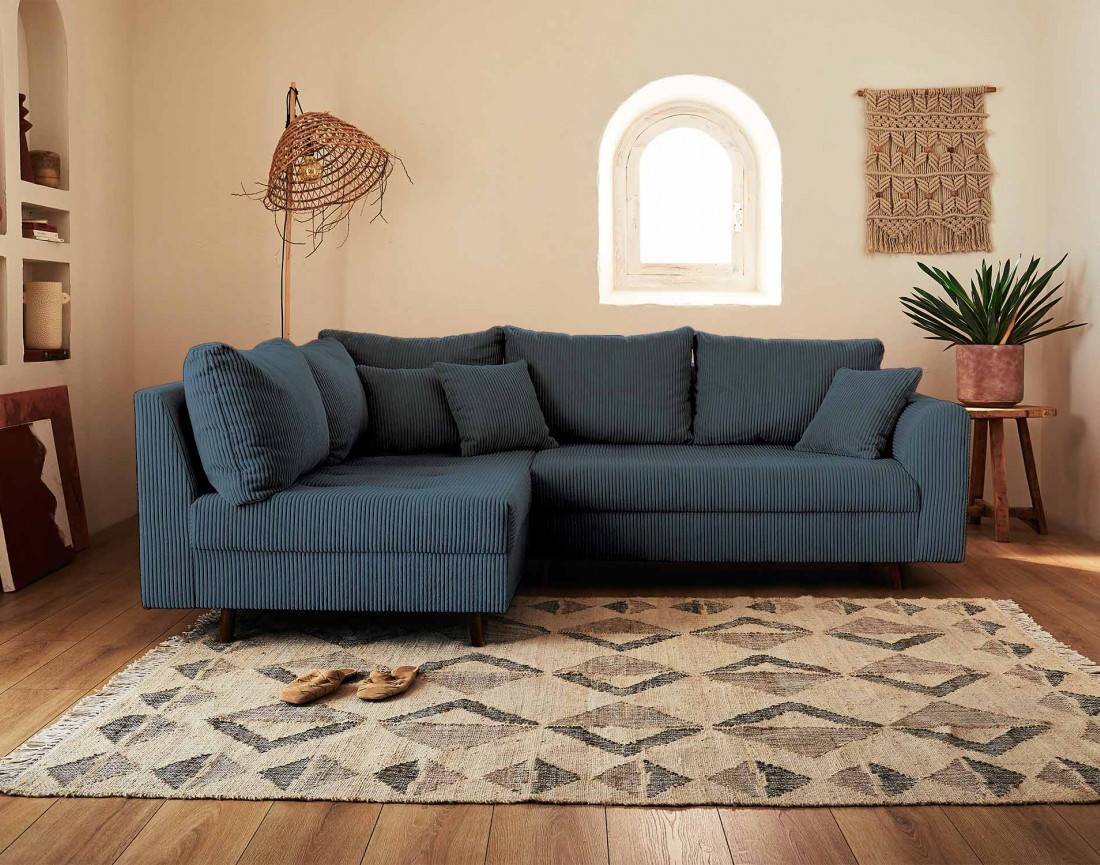 Canapé d'angle gauche - 4 places - en velours côtelé - Rune