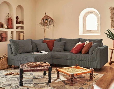 Canapé d'angle gauche - 4 places - en velours côtelé - Rune