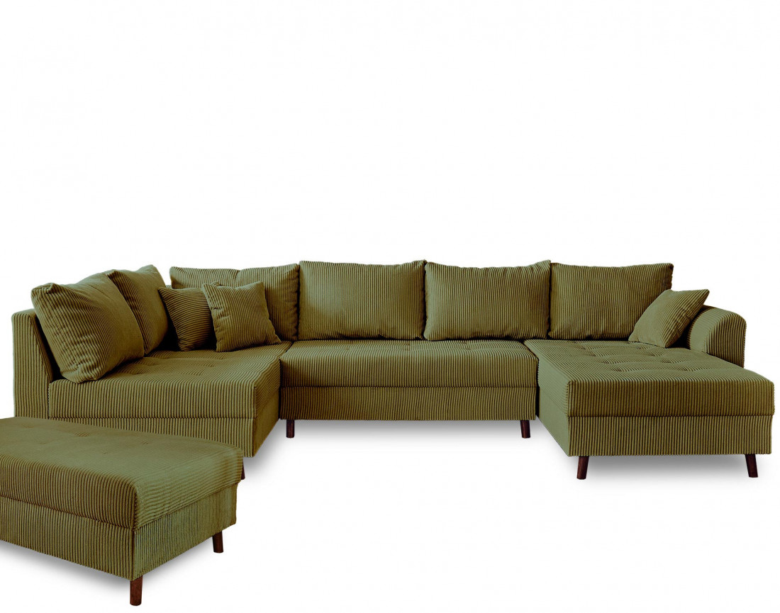 Canapé panoramique d'angle gauche 7 places avec pouf d'appoint - en ...