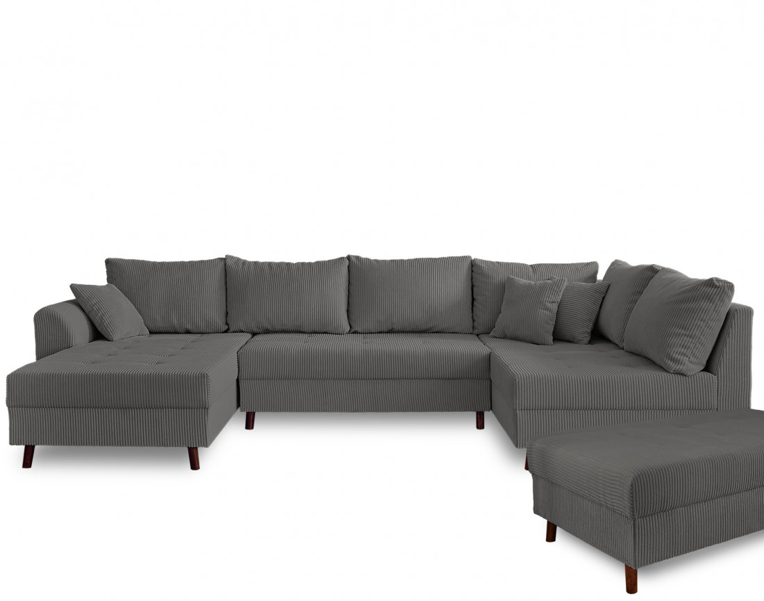 Canapé panoramique d'angle droit 7 places - avec pouf d'appoint - en velours côtelé - Rune Canapé panoramique d'angle droit 7 places - avec pouf d'appoint - en velours côtelé - Rune