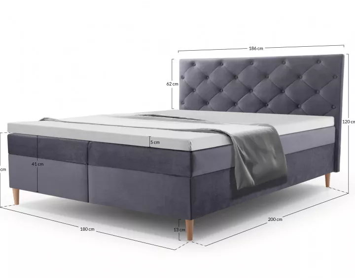 Louis - lit boxspring 180x200 - en velours - coffres et surmatelas inclus