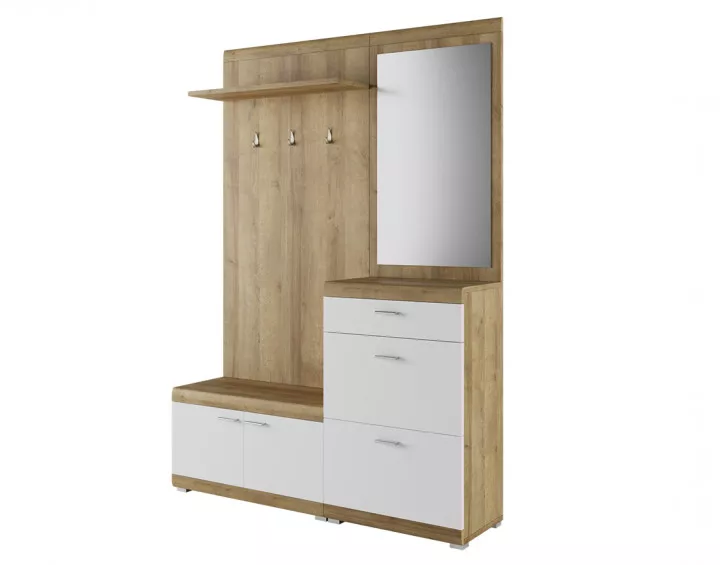 Thea - Meuble d'entrée bois et blanc - 135 cm - style scandinave