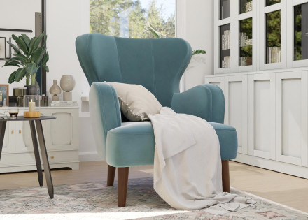 Fauteuil en velours pieds en bois Jaudy