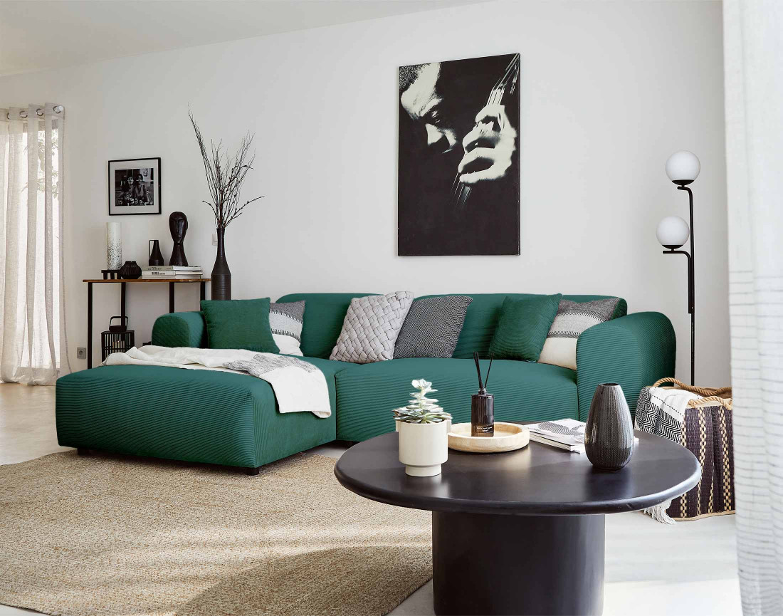 Canapé d'angle gauche 4 places en velours côtelé Aumance