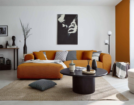 Canapé d'angle gauche 4 places en velours côtelé Aumance