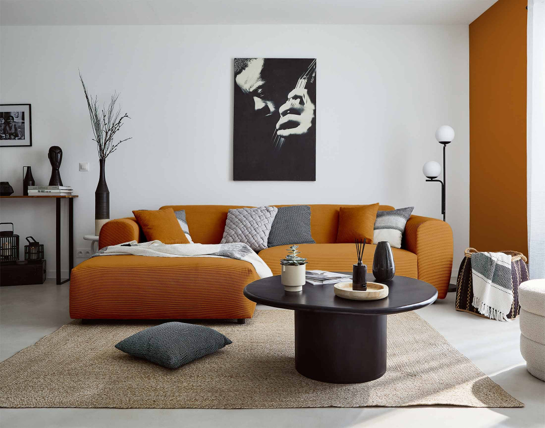 Canapé d'angle gauche 4 places en velours côtelé Aumance