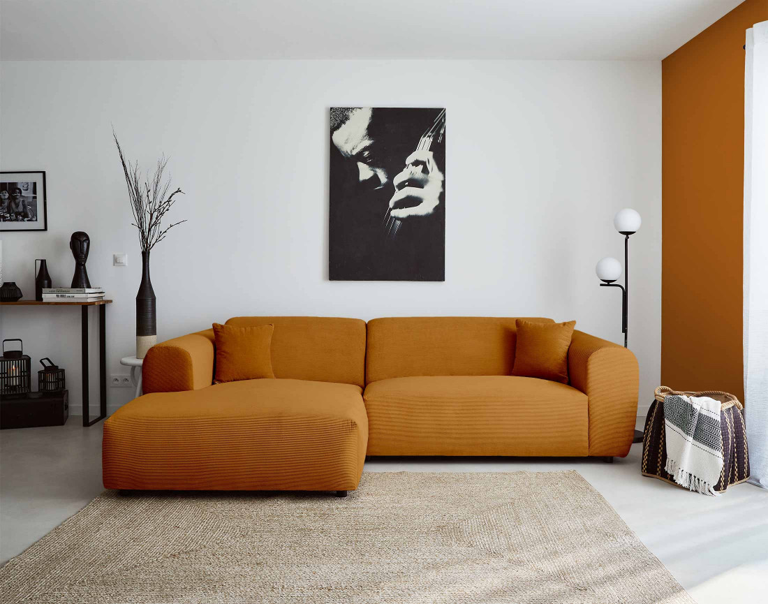 Canapé d'angle gauche 4 places en velours côtelé Aumance