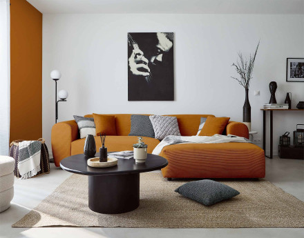 Canapé d'angle droit 4 places en velours côtelé Aumance