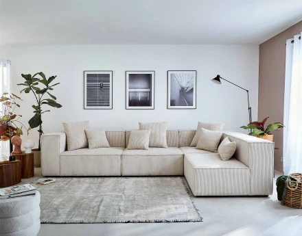 Canapé modulable d'angle droit 6 places en velours côtelé Colombine