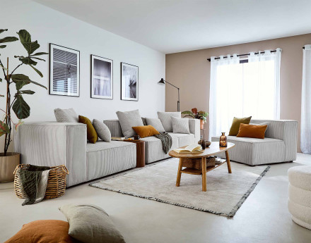 Canapé modulable d'angle droit 6 places en velours côtelé Colombine