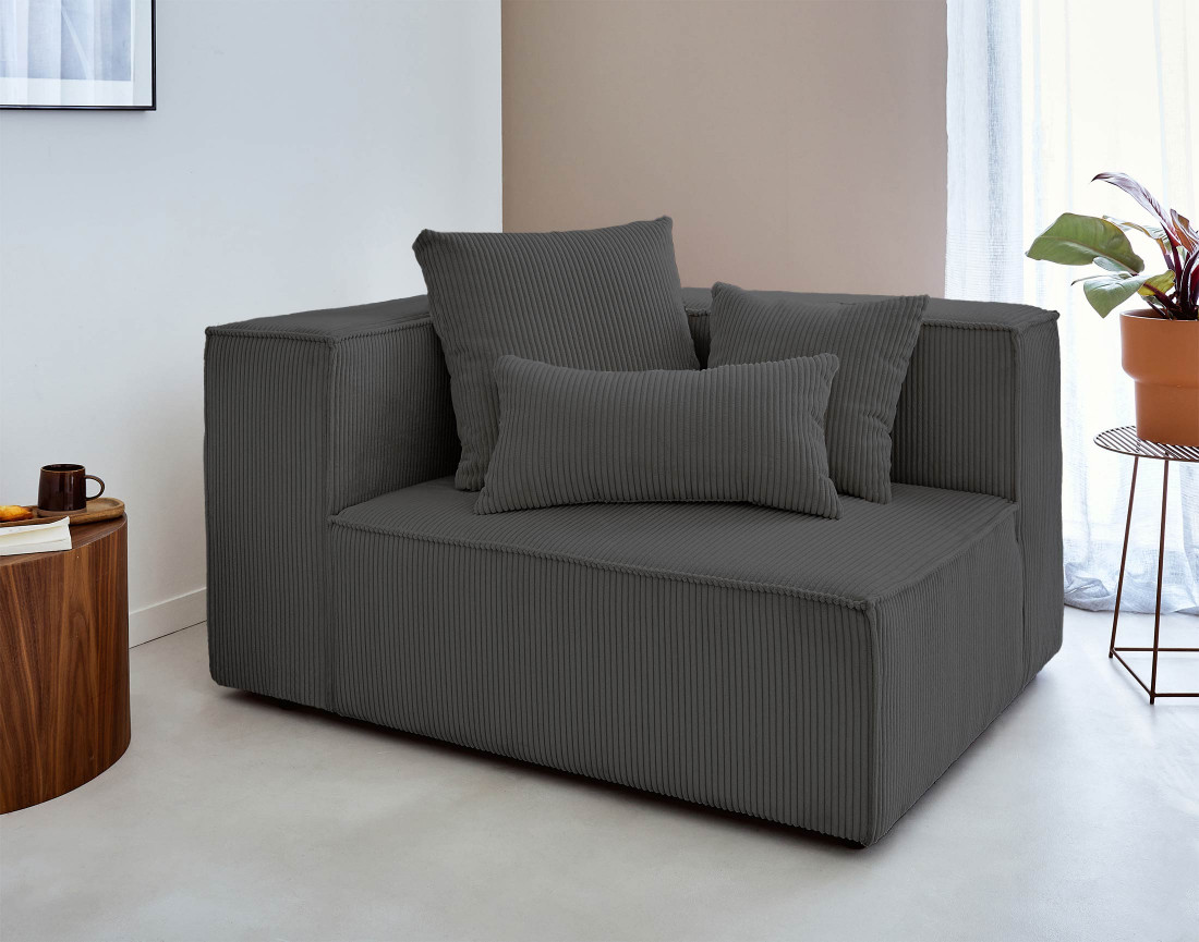 Canapé modulable d'angle droit 6 places en velours côtelé Colombine