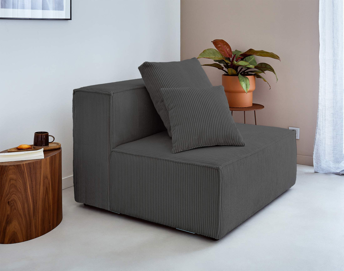 Canapé modulable d'angle droit 6 places en velours côtelé Colombine