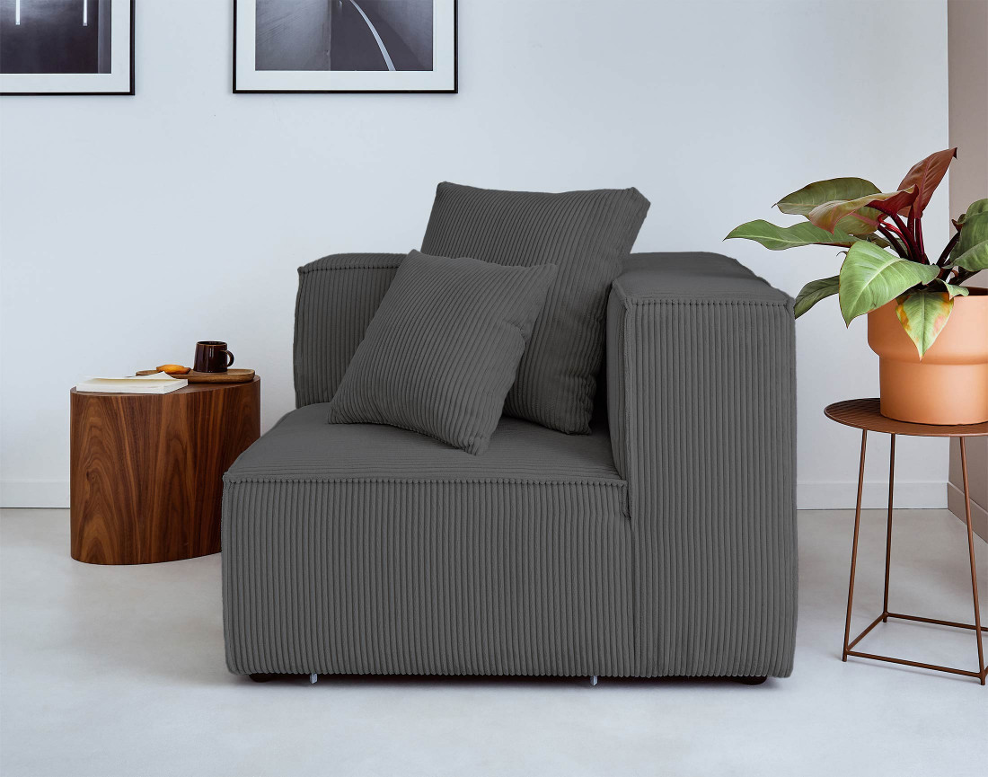 Canapé modulable d'angle droit 6 places en velours côtelé Colombine