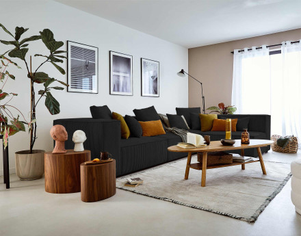 Canapé modulable d'angle droit 6 places en velours côtelé Colombine