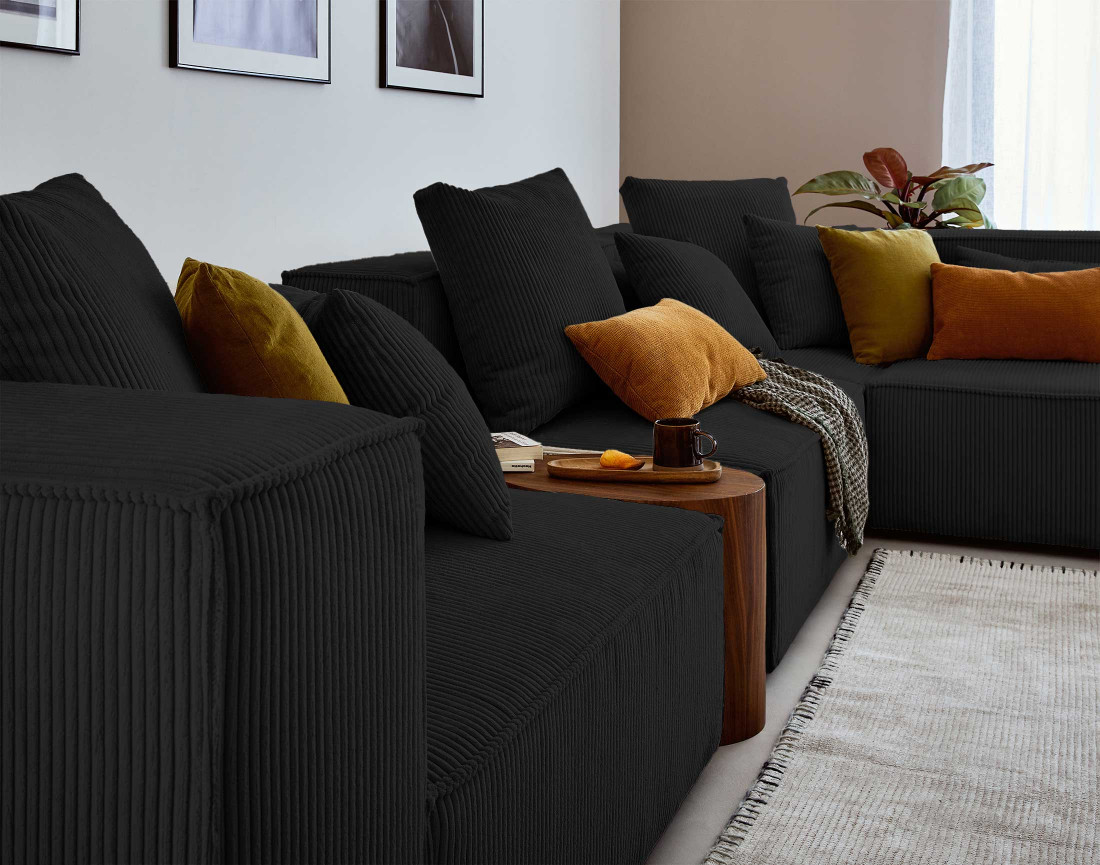 Canapé modulable d'angle droit 6 places en velours côtelé Colombine Canapé modulable d'angle droit 6 places en velours côtelé Colombine