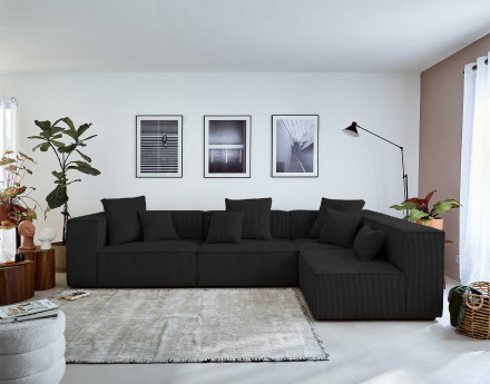 Canapé modulable d'angle droit 6 places en velours côtelé Colombine