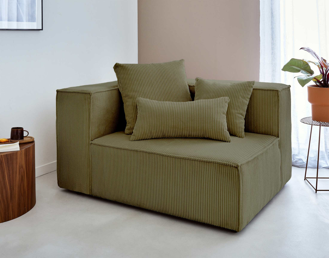 Canapé modulable d'angle droit 6 places en velours côtelé Colombine