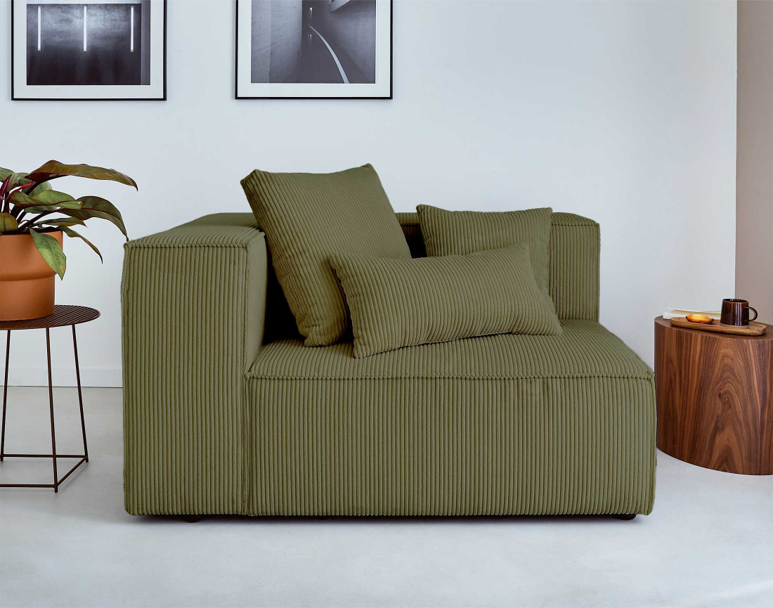 Canapé modulable d'angle droit 6 places en velours côtelé Colombine