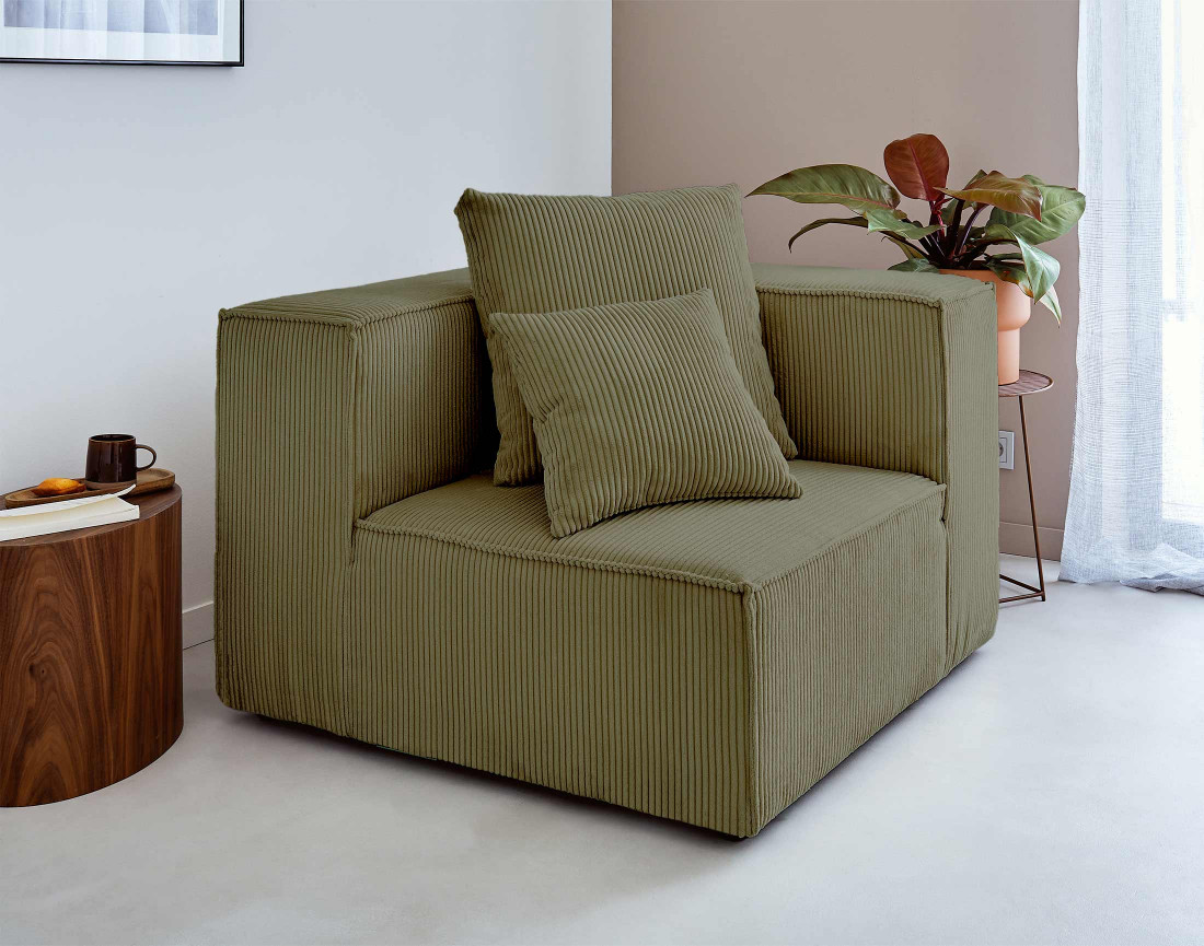 Canapé modulable d'angle droit 6 places en velours côtelé Colombine