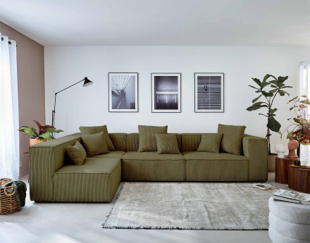 Canapé modulable d'angle gauche 6 places en velours côtelé Colombine