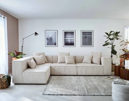 Canapé modulable d'angle gauche 6 places en velours côtelé Colombine