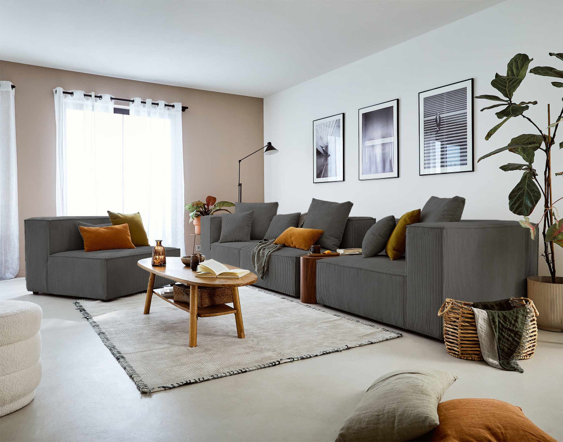 Canapé modulable d'angle gauche 6 places en velours côtelé Colombine