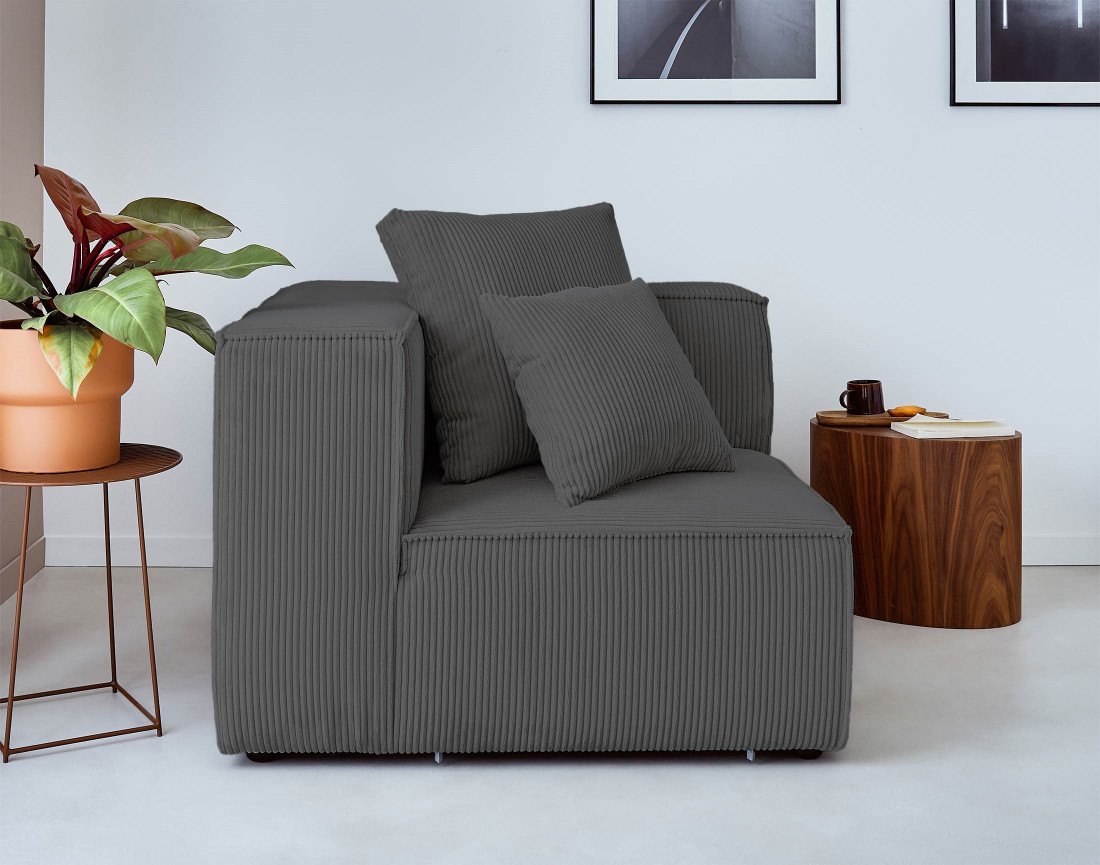 Canapé modulable d'angle gauche 6 places en velours côtelé Colombine