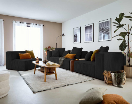 Canapé modulable d'angle gauche 6 places en velours côtelé Colombine