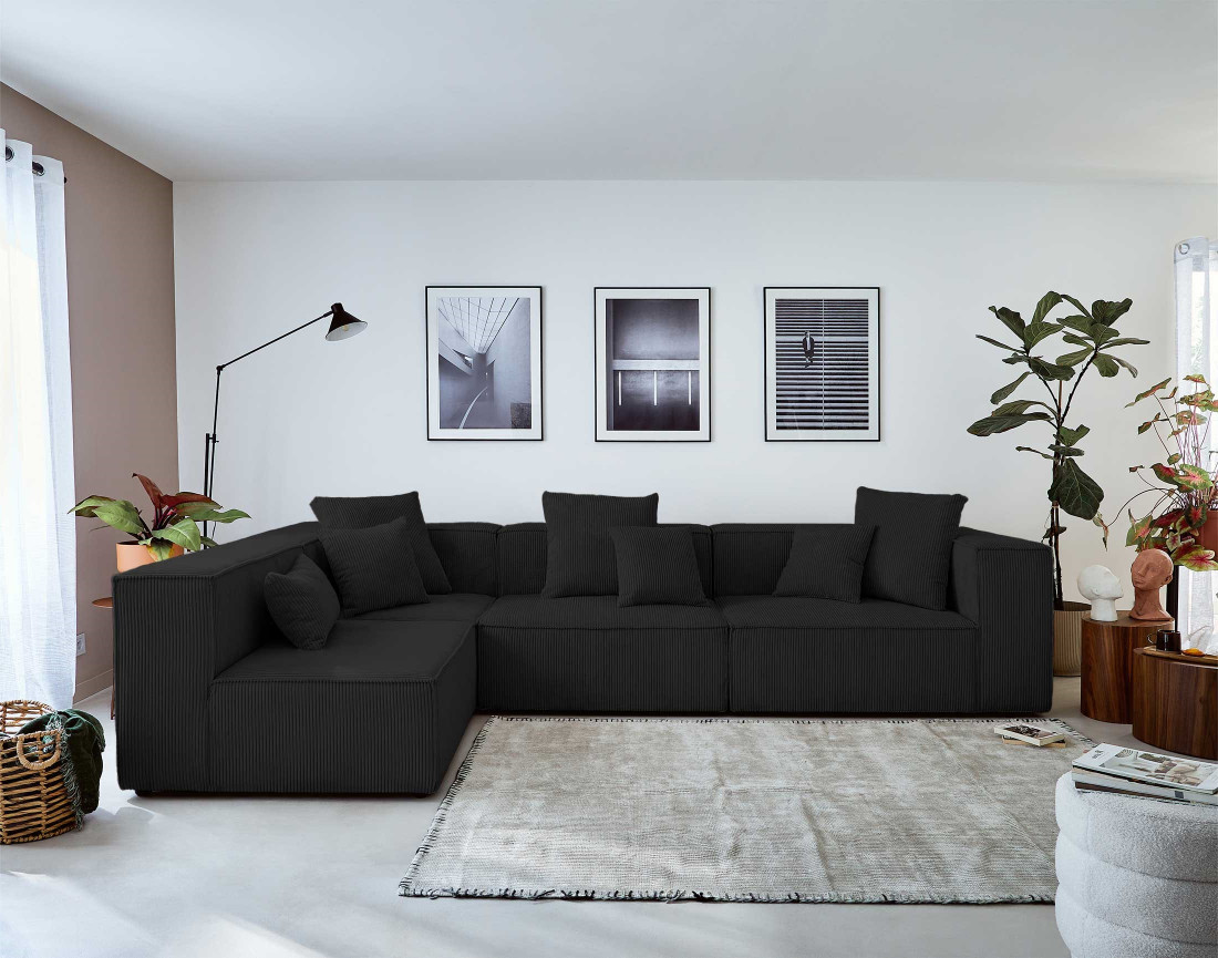 Canapé modulable d'angle gauche 6 places en velours côtelé Colombine Canapé modulable d'angle gauche 6 places en velours côtelé Colombine