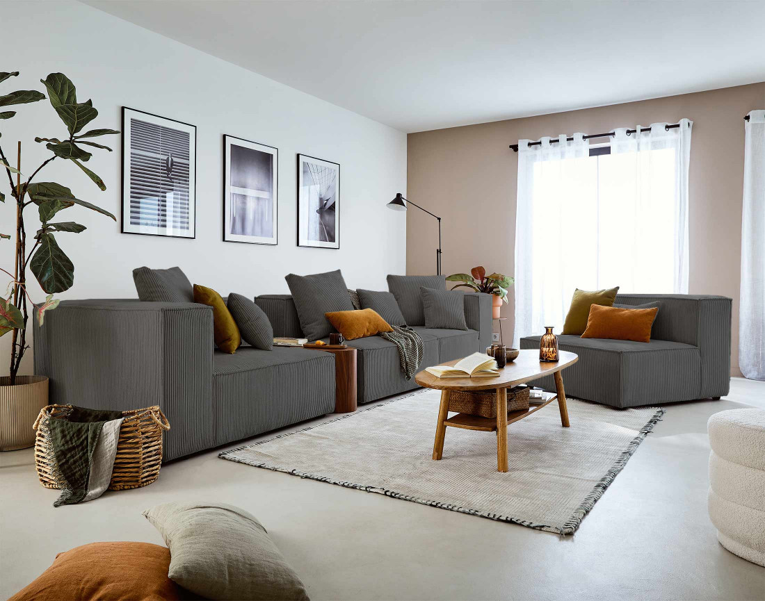 Module d'assise sans accoudoirs en velours côtelé Colombine