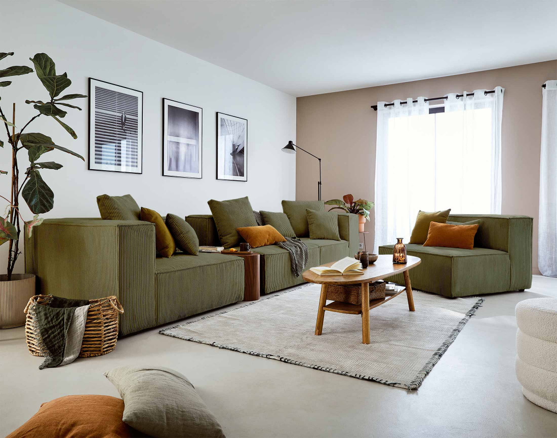 Module d'assise sans accoudoirs en velours côtelé Colombine