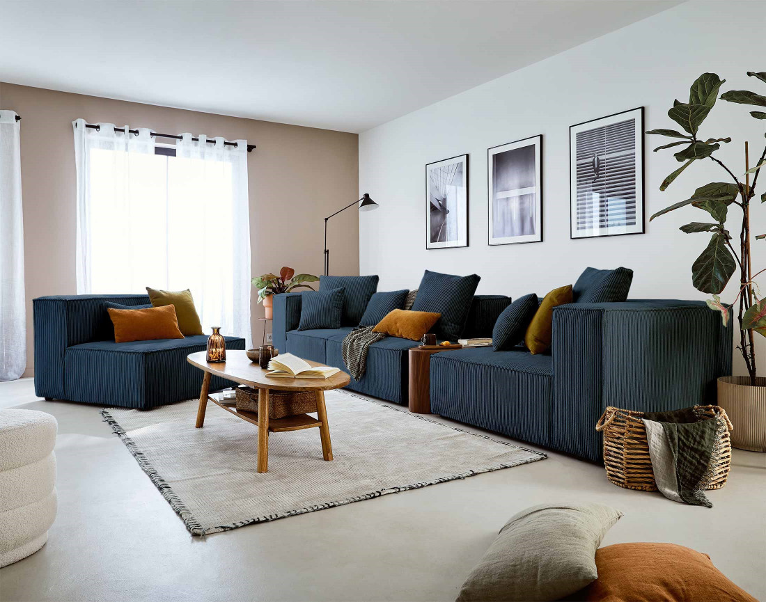 Module d'assise droit en velours côtelé Colombine