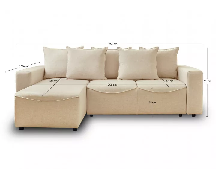 Canapé d'angle réversible convertible avec coffre 4 places en tissu Capucine